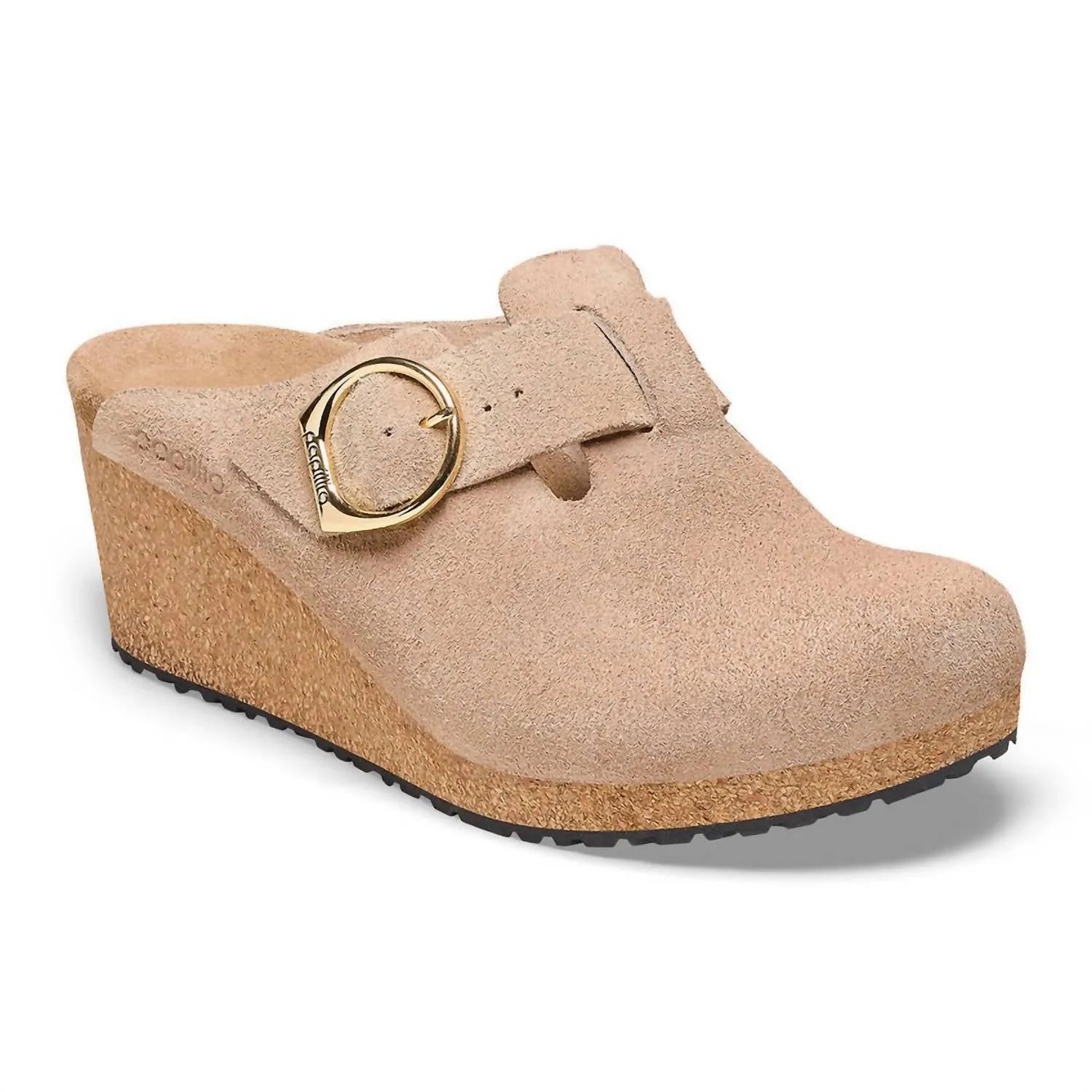 Clogs à bride annelée en daim avec coin en sable chaud pour femmes