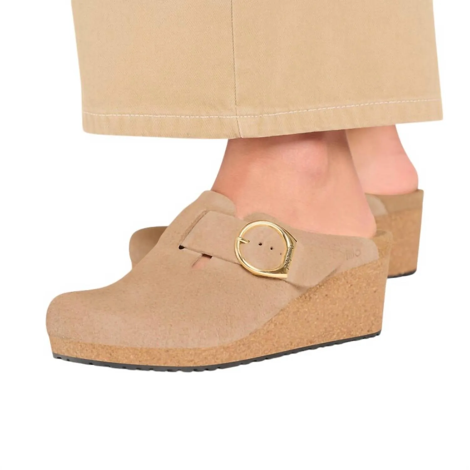 Clogs à bride annelée en daim avec coin en sable chaud pour femmes